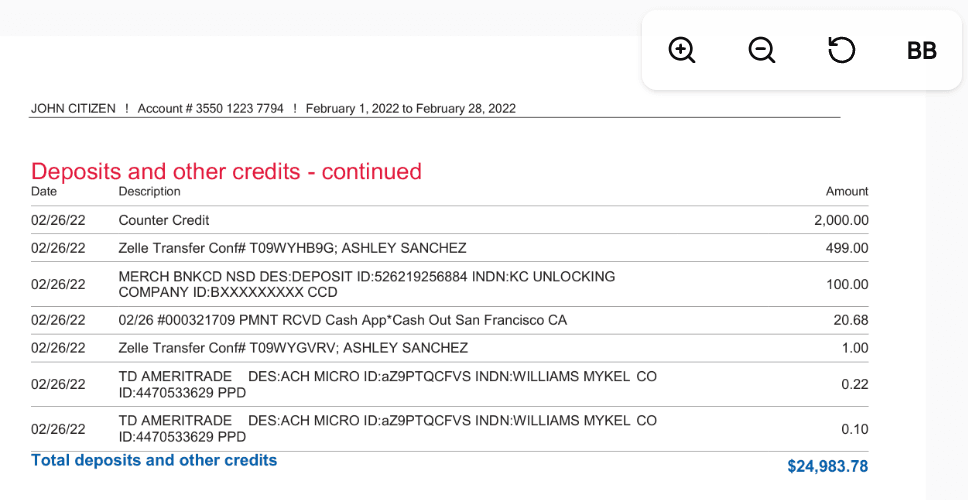 Original bank statement
