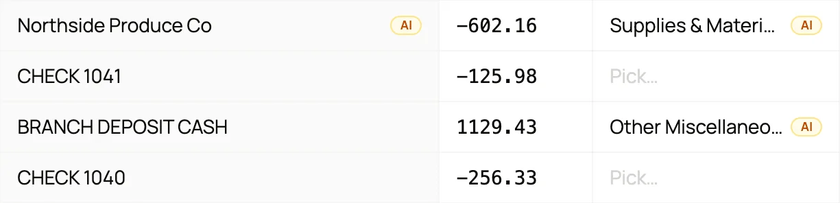 Grid rows where CHECK 1041 and CHECK 1040 have no category while the rows around them do.